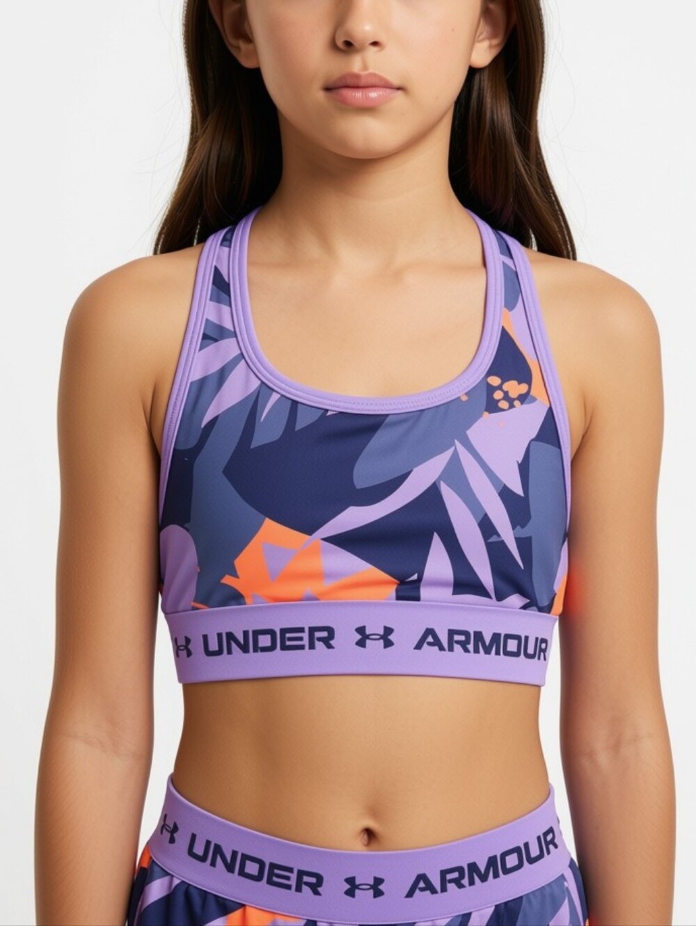 Under Armour Purple Floral-Print Girls' Performance Sports Bra
